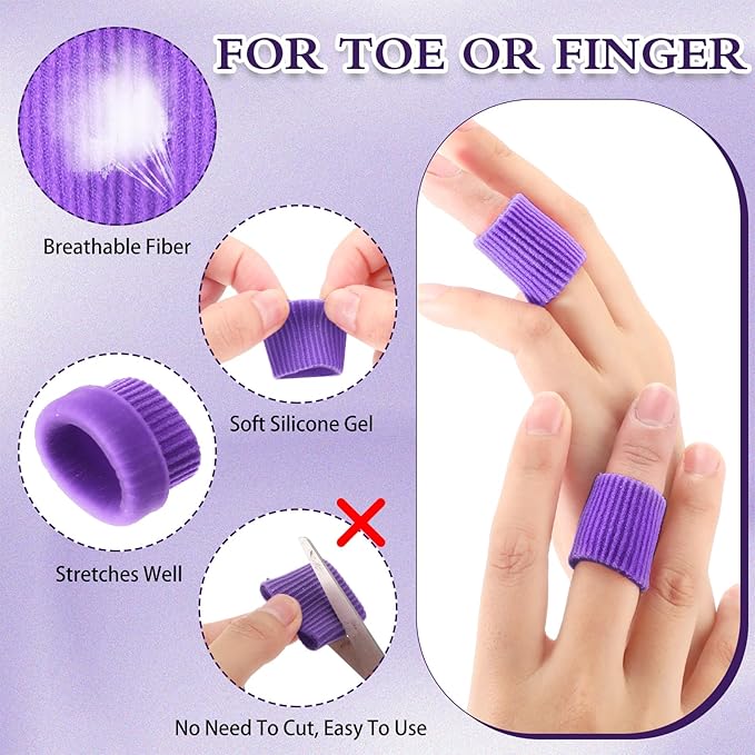 Blulu 24 Pieces Toe Tubes 0.98 Inches Cushion Tube Corn Pads for Toes Sleeves Soft Gel Protectors for Cushions Corns Blisters Calluses 3 Size(Purple,Assorted Sizes)