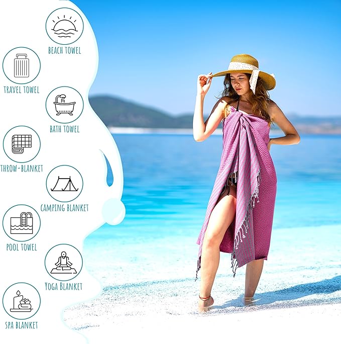 RAY SILVER Turkish Beach Towel – 100% Turkish Cotton 40"x71" Quick Dry Oversized Beach Towel Sand Free Lightweight Turkish Towel for Travel Camping Bath Sauna Beach Pool Gym Yoga