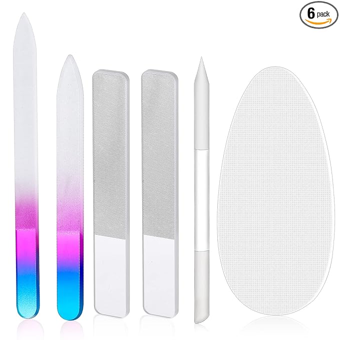Zhehao 6 Pcs Glass Nail File and Nail Shiner Set Manicure Pedicure Glass File Buffer Cuticle Trimmer Nano Finger Nano Foot Scrubber Callus Remover Foot Care Pedicure Fingernails Toenail (Rose Red)