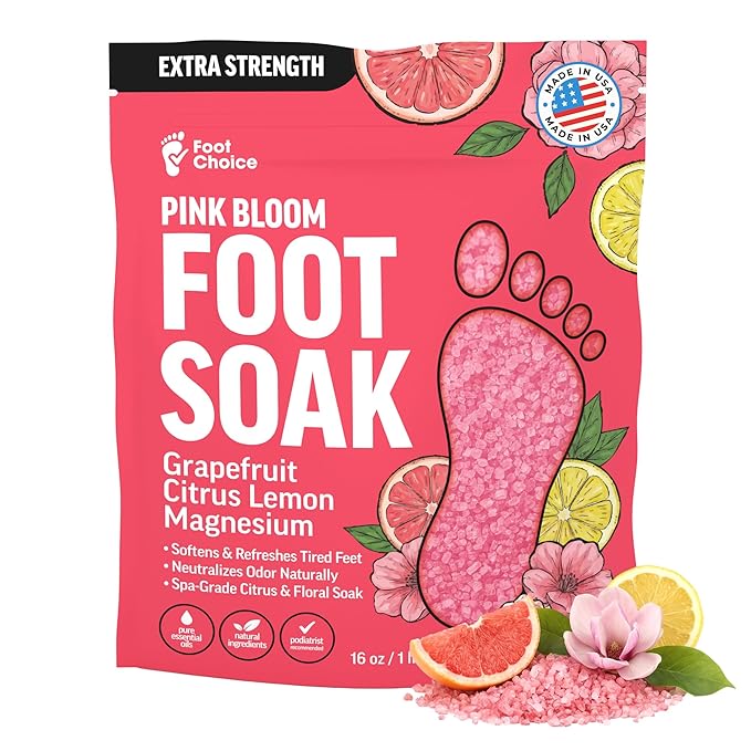 Pink Bloom Foot Soak with Pink Himalayan Salt & Grapefruit - Refreshing Citrus Blend to Soften & Renew Tired Feet - Natural Spa Care - 1lb