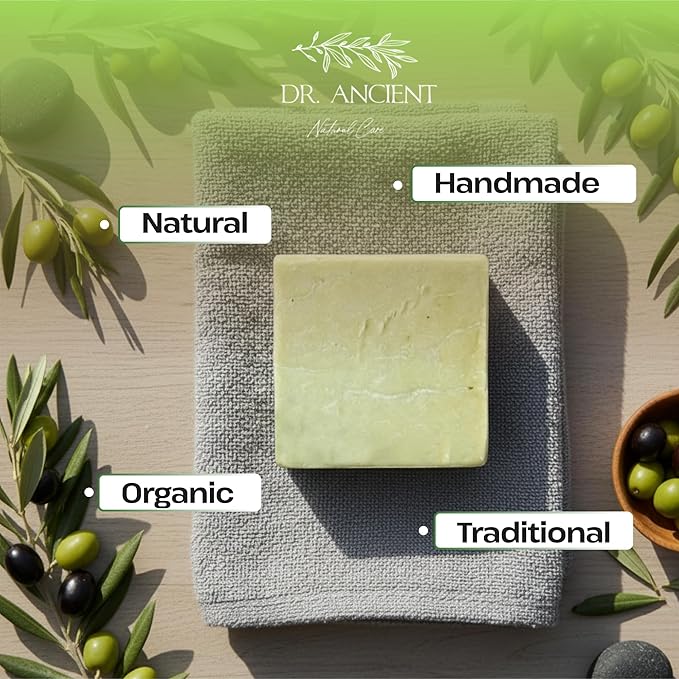 Dr.Ancient Olive Oil Soap Bar, Organic Soap Bars Handcrafted the Traditional Way, Natural Chemical-Free, Vegan, Used for Face Wash, Body Wash, Hand Cleansing and Skin Care, Gentle Cleanser