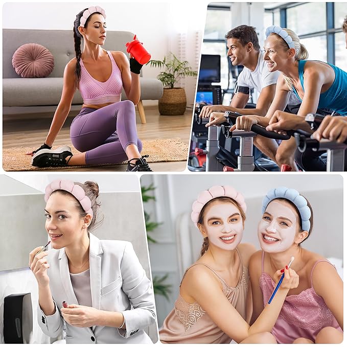 Ztomine Spa Headbands for Washing Face or Facial, Set of 2 Skincare Headbands, Terry Cloth Headband Wash Combo Pack - Puffy Makeup Washing, Mask, Skin Treatment