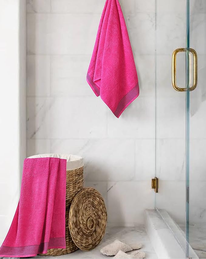 BELIZZI HOME Ultra Soft 2 Pack Oversized Bath Towel Set, 28x55 inches, 100% Cotton, Large, Hot Pink