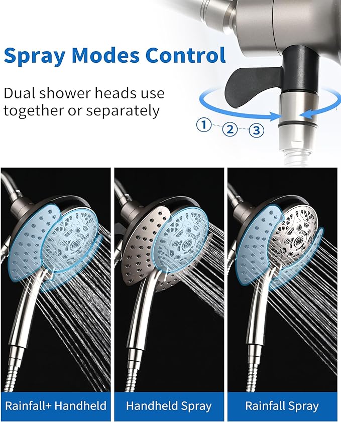INAVAMZ Shower Heads with Handheld Spray Combo: 7.2" Rainfall Shower Head & Handheld Shower Head 2-IN-1 Shower Head with 60" Rotatable Stainless Steel Hose Nickel, Shower Trim Systems