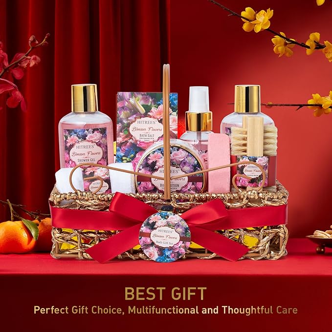 Gifts For Women Gift Basket – 9 Piece Set of ROSE JASMINE Home Spa Set, Friendship Gifts, Shower Care Set - Bath Pampering Package, Bath Gift Set for Her, Mom, Mothers Day,Christmas Gift for Women