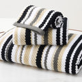 VOOVA & MOVAS Quick Dry Soft Absorbent Black Striped Towel Set (Set of 3) - 100% Cotton Luxury Bathroom Towels (1 Hand Towel 16"x27", 1 Washcloth 13"x13", 1 Bath Towel 28"x52" with Hanging Loop)