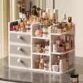 Large Makeup Organizer Countertop With Brush Holder Drawer For Vanity,Bamboo Bathroom Counter Organizers And Storage,Cosmetic Skincare Perfume Organizer,Easy To Store Nail Polish, Lipstick, Eyeshadow