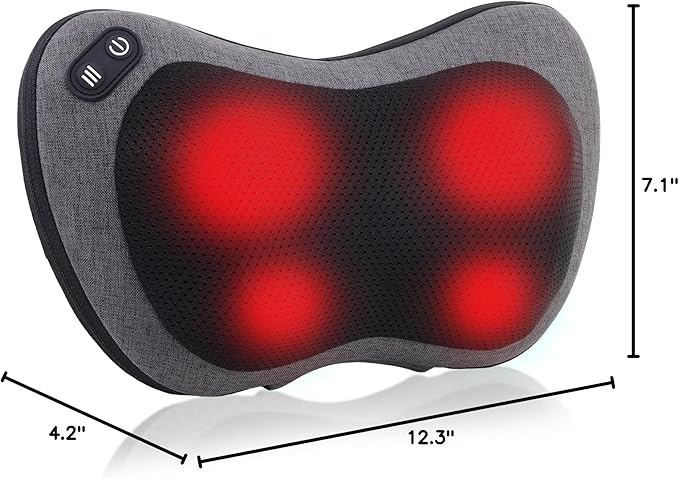Shiatsu Neck and Back Massager with Heat - Deep Tissue Massage Pillow for Neck, Back & Shoulders Pain Relief, Ergonomic Design Electric Massager for Home, Car, Office Use, Gray