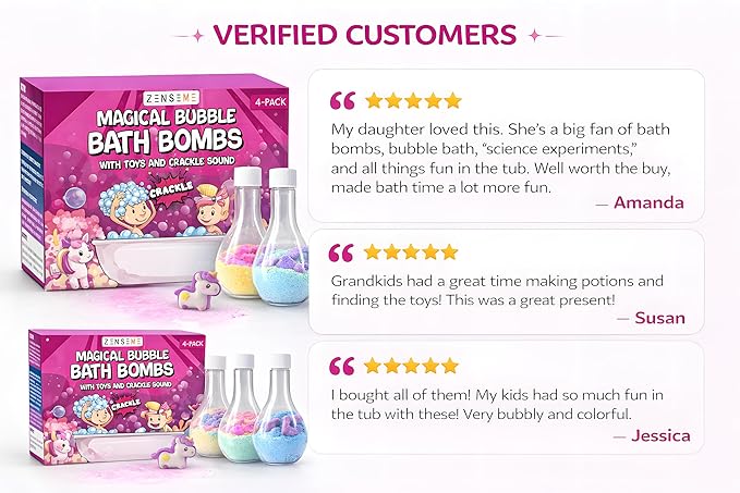 Kids Bath Bombs Powder with Mini Unicorn Inside – Bubble Bath for Kids – Bathtime Experiment Kit Mix - Blast of Foam & Colour Surprise – Gift Set of 4