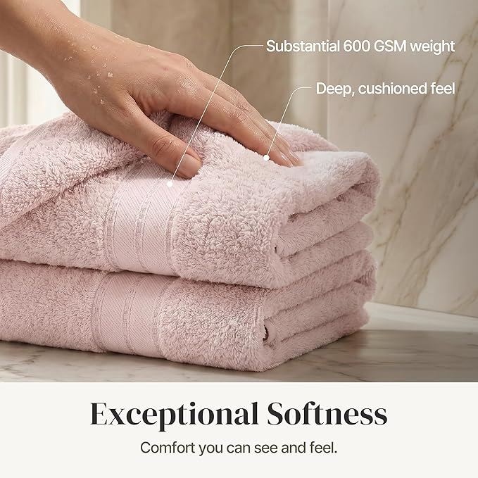 Modern Threads - Spun Loft 6-Piece 100% Combed Cotton Towel Set - Bath Towels, Hand Towels, & Washcloths - Super Absorbent & Quick Dry - 600 GSM - Soft & Plush, Blush