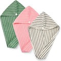 Jacquotha Cotton Hair Towels Wrap for Women, 3 Pack (Black, Pink, Green) – Quick Drying Hair Turban Towel for Wet Hair, 25” x 9.5”, Shower Spa Travel