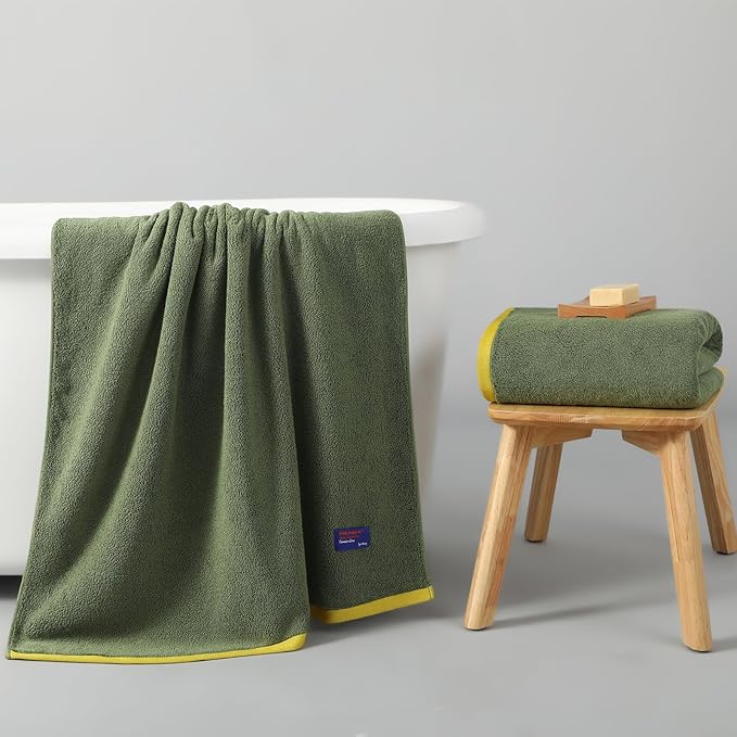 REDKISS 100% Cotton 2 Pack Luxury Bath Towels 27 x 54 Inches, Oversized Bath Towel Set, 600 GSM Ultra Soft Highly Absorbent Quick Drying Towels for Bathroom, Gym, Spa, Hotel, Army Green