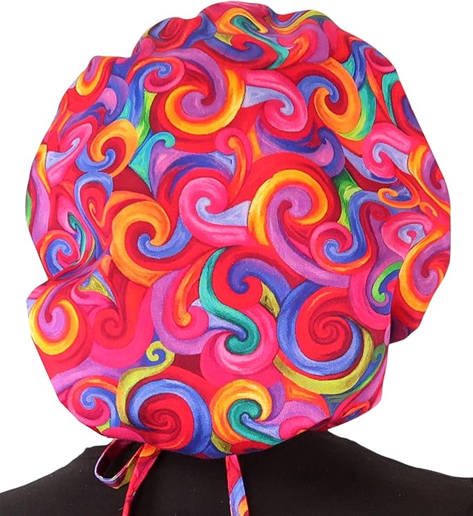 Sparkling EARTH Banded Bouffant Surgical Scrub Ponytail Working Caps and Built-in Sweatband - 100% Cotton - Made in The USA