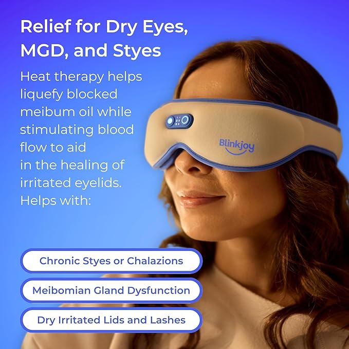 Blinkjoy Rechargeable Heated Eye Mask for Dry Eyes – Cordless Warm Compress for MGD, Styes & Eye Strain – Optometrist Recommended for Dry Eye Relief