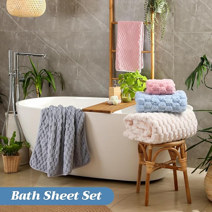 Gilprop 12 Pcs Soft Bath Towels Set for Bathroom Quick Dry, 4 Bath Sheets 4 Hand Towels 4 Washcloth Absorbent Microfiber Fluffy Shower Washcloth for Spa Gym Hotel Travel(Soft Color)