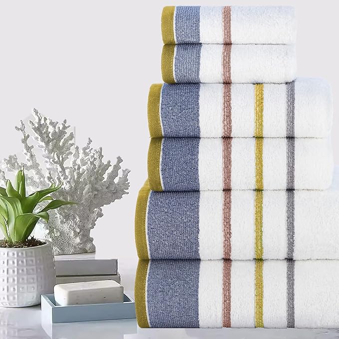 CASA COPENHAGEN White Bay 6Pcs 100% Egyptian Cotton Large Designer Towels Gift Set- Grey - Charcoal, 600GSM, 2Bath 2Hand 2Washcloths, Bath Towels for Bathroom Set for Women & Men