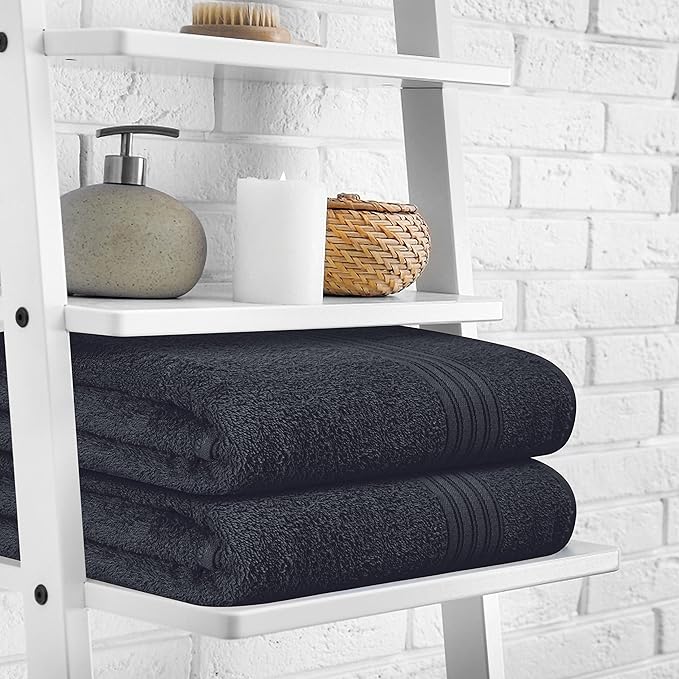 BOUTIQUO Cotton 2 Pack Bath Towel Set 28x55, Eco-Friendly Large Bath Towels, Compact Quickdry Lightweight Soft & Highly Absorbent Bath Towel, Ideal for Everyday Gym Travel Camp Pool - Charcoal Grey