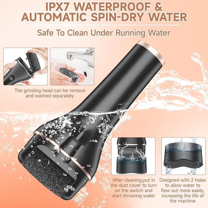 Electric Callus Remover for Feet,Rechargeable Foot File Hard Skin Remover,Professional Pedicure Kit for Cracked Heels &Dead Skin,with 3 Roller Heads 2 Speed (Black SL)