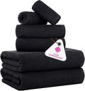 CASA COPENHAGEN Popcorn 6Pcs 100% Egyptian Cotton Large Designer Towels Gift Set- Jet Black, 600GSM, 2Bath 2Hand 2Washcloths, Bath Towels for Bathroom Set for Women & Men