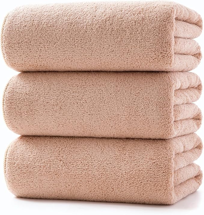 Lumimi Towels 3 Piece Very Soft Microfiber Bath Towel Set Super Absorbent Light Quick Dry and Durable, 55" L x 27" W, 3 Pack Beige