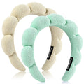 Ztomine Spa Headbands, Set of 2, Terry Cloth Headband Face Wash Headband Combo Pack - Puffy Makeup Headbands for Face Washing, Mask (beige + turquoise)