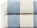 Lightweight Turkish Beach Towel - 100% BCI Cotton, Unbleached Raw Fringe, Oeko-TEX Certified, Absorbent, Eco-Friendly, 36x66”, Sky Blue & Natural Stripes, Portable Sarong Blanket for Pool, Travel