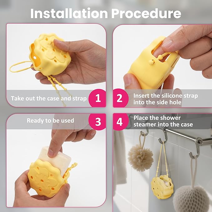 Silicone Shower Steamer Holder/Tray, Hangable&Durable Shower Steamer Holder, Long Lasting Bath Bombs Holder, Aromatherapy Diffuser Containers, Bathroom Accessory for Decor, Yellow