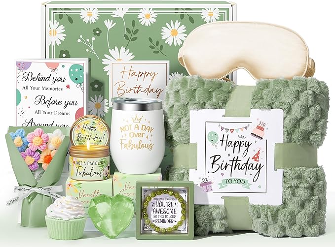 Birthday Gifts for Women Friendship, Unique Happy Birthday Gifts Basket for Mom Her Best Friend Sister Wife Girlfriend Coworker, Luxury Self Care Box Vanilla Coconut Relaxing Spa Gifts Set w/Blanket