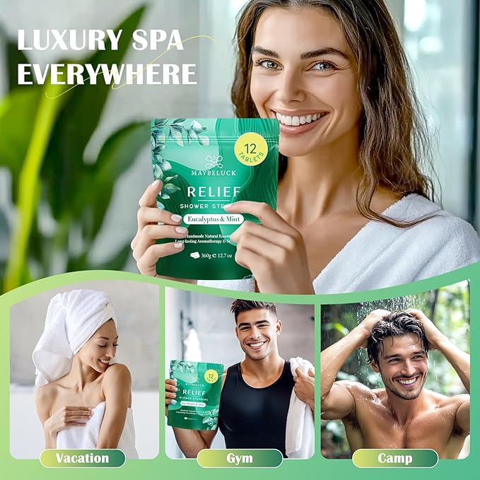 Eucalyptus Mint Shower Steamers 12 Pack - Eucalyptus for Shower, Self Care Mom Gifts, Made with Natural Ingredients & Essential Oil, Aromatherapy Birthday Gifts for Women & Men