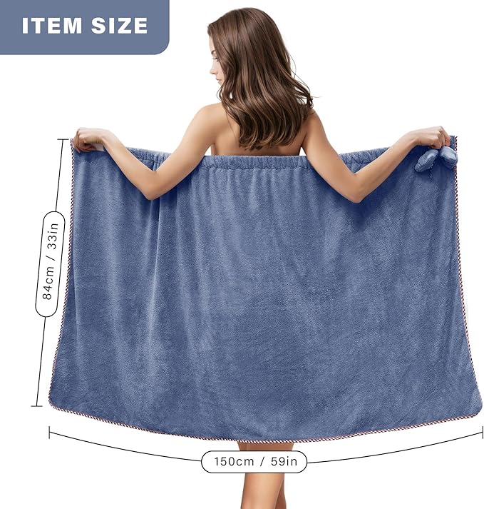 GOSCHE Bath Towel Wrap for Women - Adjustable Shower Wrap Towel with Home Hotel Bath Towel Nightgown for Sauna Beach Pool Gym Travel - Dark Blue XL