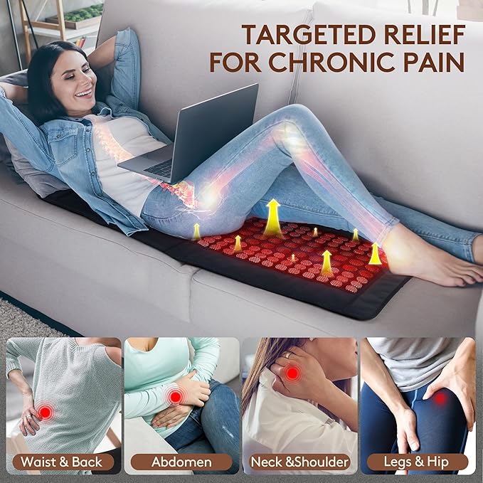 UTK Far Infrared Heating Pad for Back, 5X Deeper Pain Relief for Full Back, Thigh, Hip, Muscle, Hotter to 159℉, Weighted Electric Mat with Jade Tourmaline Stones, 22" x 39" Extra-Large Size