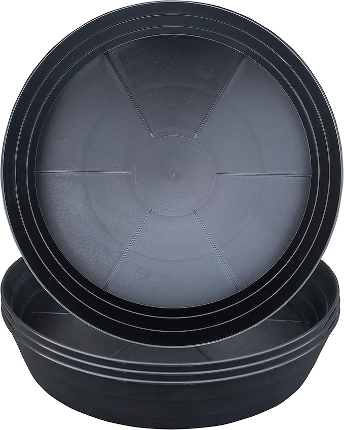 Plant Saucers 10 12 14 16 18 20 25 Inch, 4 Pack of Plastic Plant saucers for Pots，Extra-Deep Plant Water Dray Tray, Bird Bath Bowl, Heavy Plant Trays Indoors and Outdoor No Holes (12 Inch, Black)