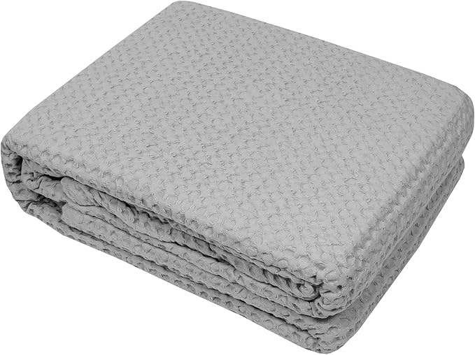 Sweet Home Collection 100% Fine Cotton Blanket Luxurious Weave Stylish Design Soft and Comfortable All Season Warmth, Full/Queen, Waffle Weave Silver