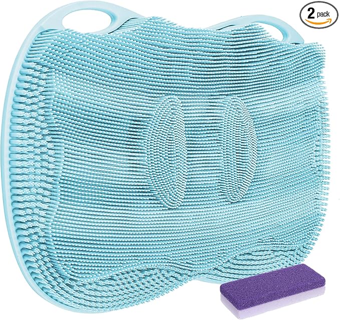 Foot Scrubber Mat Large Feet Scrubber in Shower + Pumice Stone 2 Pack for Shower Floor Bathtub Back Scrubbing Dead Skin Care, Foot Spa Bath 3D Brush Exfoliating Massager Non-Slip Cleaner Pad, Blue