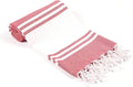 Goroly Home Cotton Turkish Peshtemal Beach Towel, Extra Large, Thin Quick Dry Sand Free Pool & Swim Towel, Bathing Blanket, Travel Essentials, (Red, 36x71 Inches)