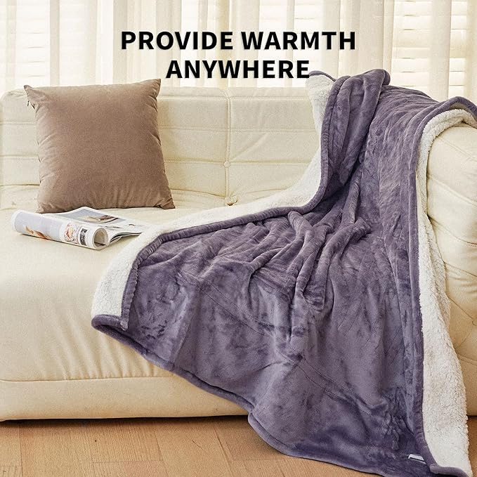 JET'S HOME Heated Blanket 50"x60" - ETL Certified Flannel Electric Blanket Machine Washable Heating Throw with 5 Heating Levels 3 Hours Auto-Off Overheating Protection Gift for Women (Purple)
