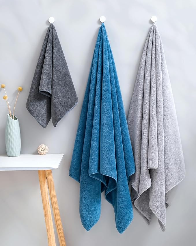 Lumimi Towel Set of 6 Very Soft Microfiber 3 Bath and 3 Hand Towels Quick Dry Light Weight for Bathroom Gym Salon, 6 Pack Blue