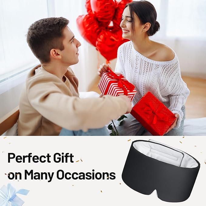 LOVE EYE Dual Side Sleep Mask, Ice Silk Eye Sleeping Mask & Blindfold with Adjustable Strap, Warm and Cool Side Total Blackout Eye Covers for Women Men Sleep Travel Nap (Black)