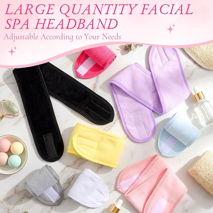 Tigeen 80 Pcs Spa Headband Facial Headbands Bulk Adjustable Hair Wraps for Women Girls Adult Skincare Makeup Shower Washing Face (Multiple Colors)