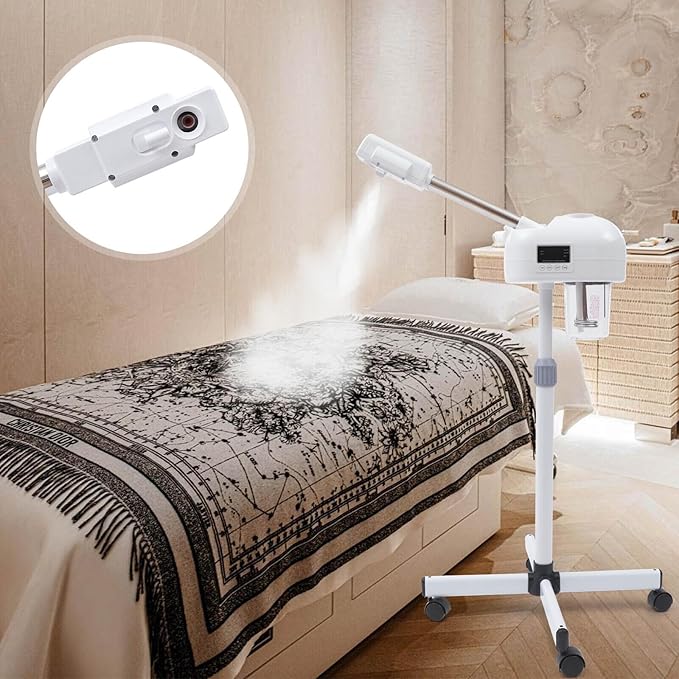 Face Steamer Facial, Ozone Facial Steamer Professional for Clean Skin for Salon Beauty and Spa Shop, Mist Face Steamer Skin Care Equipment, Steamer for Face Spa- White