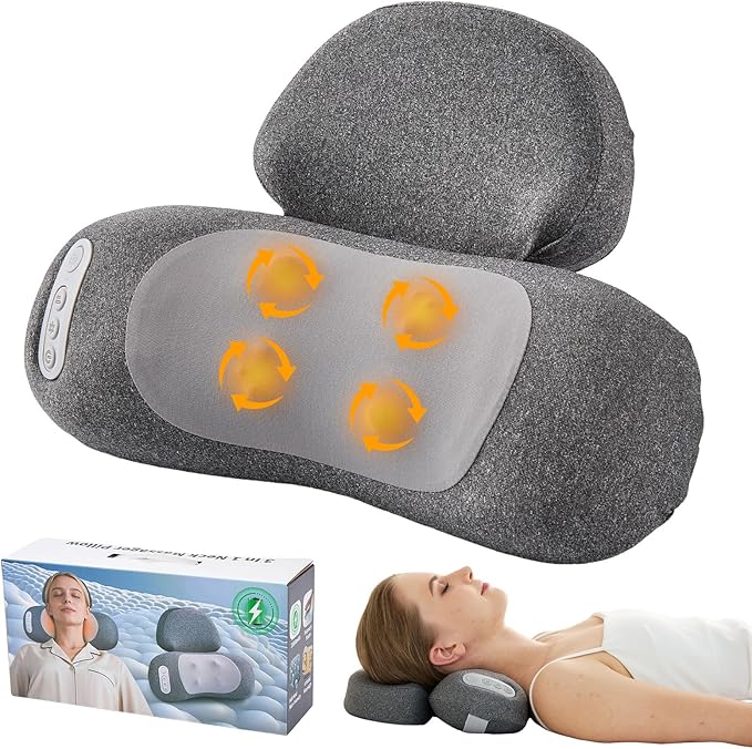 3-in-1 Neck Massager with Heat, Portable Cordless Neck Massager for Pain Relief Deep Tissue, 4D Kneading Shiatsu Neck and Shoulder Massager Pillow, Mothers Day Gift, Mom Gifts