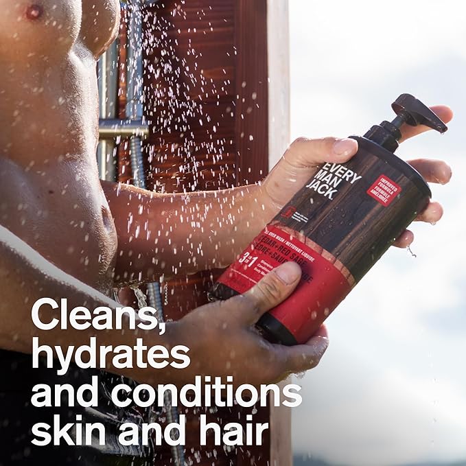 Every Man Jack Men’s 3-in-1 All Over Wash for All Skin and Hair Types - Amber + Sandalwood & Cedar + Red Sage Bundle - Cleanse and Nourish w/Naturally Derived Ingredients - 28.8 fl. oz (2 Pack)