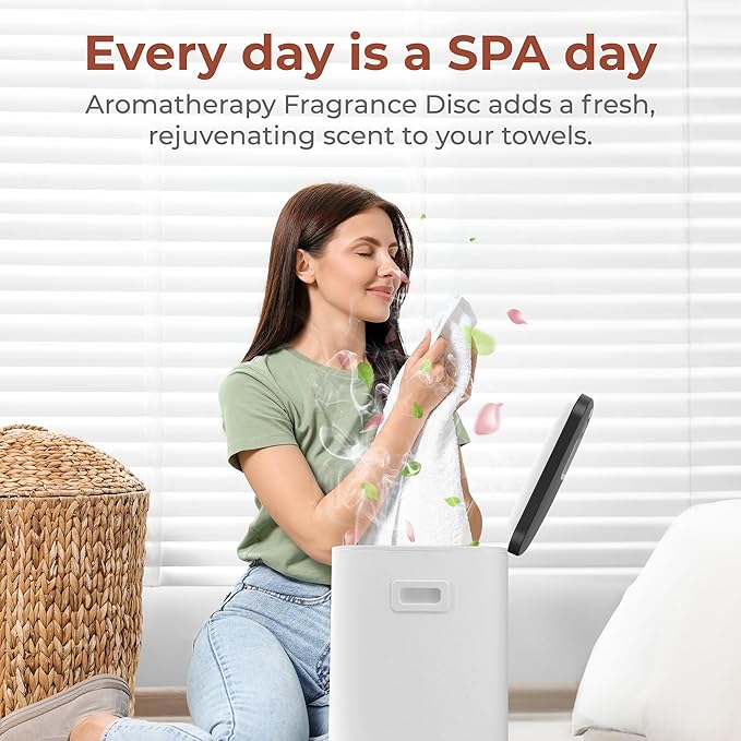 SereneLife Towel Warmer Bucket - Compact 23L Bathroom Towel Heater with Essential Oils Disc Holder, Adjustable Timer, Auto Shut-Off, Power Cord Storage & LED Display, Fits 2 Oversized Towels (Black)