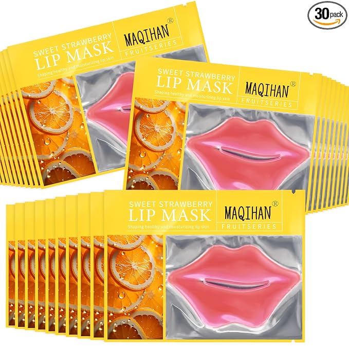 30PCS Moisturizing Lip Mask - Lip Patches for Spa Daily Labial Masks Skincare Hydrating to Reduce Wrinkles Dryness Anti-wrinkle Lightens (Orange)