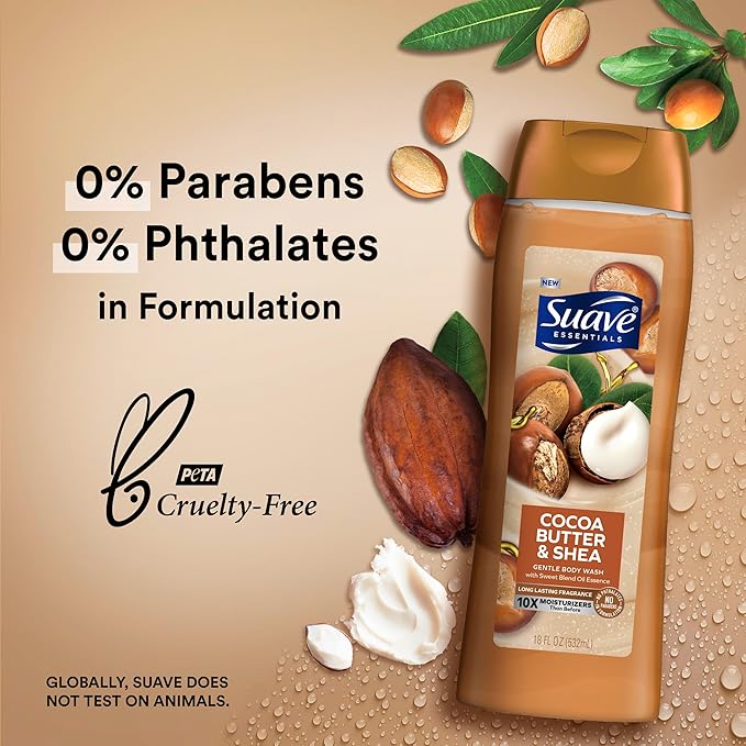 Suave Body Wash Variety 2-Pack, Milk & Honey + Cocoa Butter & Shea – Gentle Body Washes with Sweet Blend Oil Essence, 18 Oz Ea