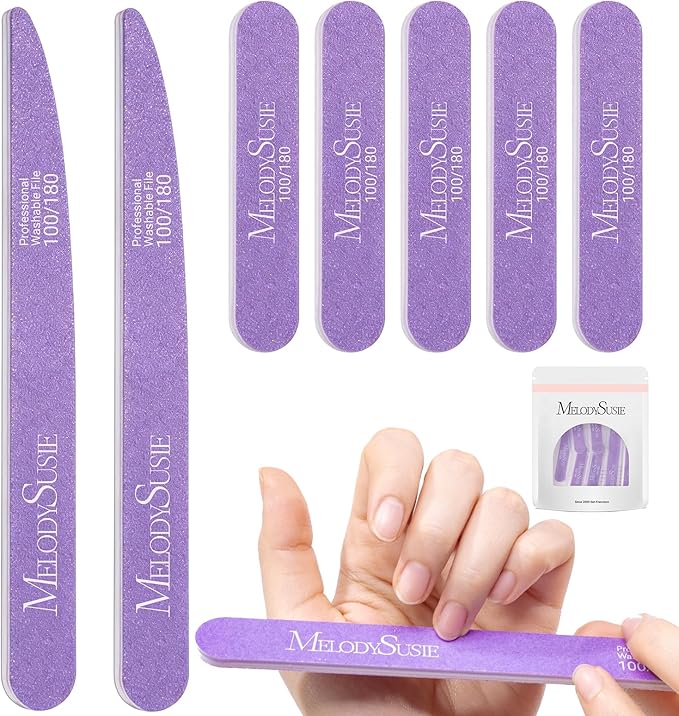 MelodySusie Nail File Kit, 7Pcs Double Sided 100/180 Grit Mixed-Shape Emery Boards for Nails, Professional Manicure Pedicure Supplies for Home and Salon Use, Mothers Day Gifts, Purple