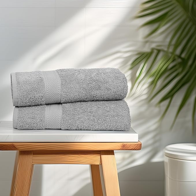 Commercial Bulk Pack of 12 Bath Towels – 100% Cotton Terry 24" x 48" – Ideal for Hotels, Salons, Gyms, Spas & Institutional Use – Light Grey