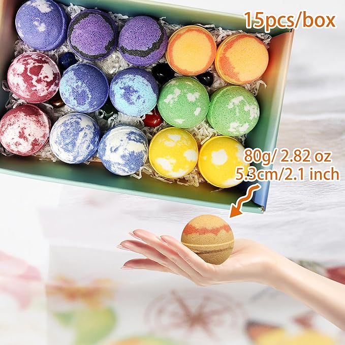 Chakra Healing Gemstones Bath Bombs. 15 Essential Oil Bath Bombs. Real Chakra Stones Bath Bombs for Adults. Perfect for Yoga Lovers. Meditation, Balancing, Positive Energy, Sleep, Reiki & Yoga Lovers
