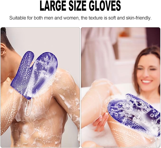 Honeycomb Exfoliating Bath Gloves - Microfiber for Enhanced Blood Circulation & Soft, Smooth Skin - Exfoliating Shower Mitt Sponges for All Skin Types (Dark Purple - Glove)