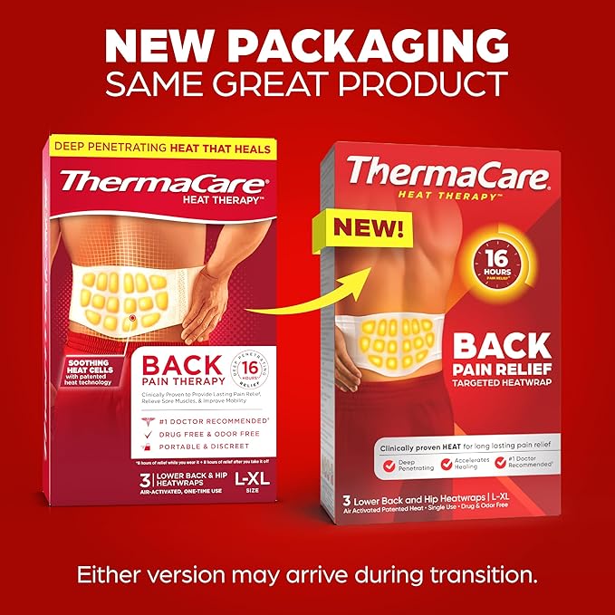 ThermaCare Advanced Back & Hip HeatWraps, Long-Lasting, Disposable Heat Therapy for Lower Back Pain, Muscle Soreness, & Herniated Discs, Drug-Free (L-XL, Pack of 10)